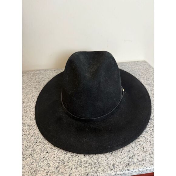 FREE PEOPLE Festival Fedora  Felt Sun Hat Rancher Western Black Wool Anthropolog main image 4